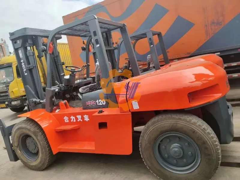 The massive Heli CPCD120 12-ton super heavy-duty diesel forklift, built for extreme load handling in the most challenging environments.